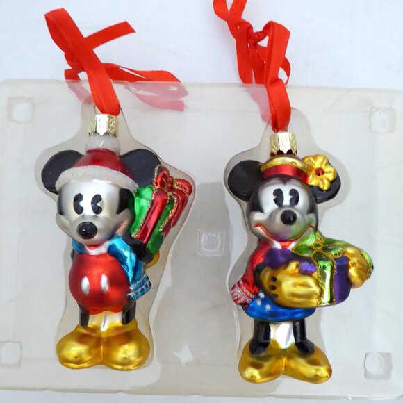 NEW 4” DISNEY MICKEY MINNIE MOUSE BLOWN GLASS HOLIDAY ORNAMENT SET - Picture 3 of 8